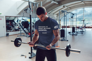 Certified Warrior Success Is Right Beyond Sacrifice Shirt On Weightlifting Model